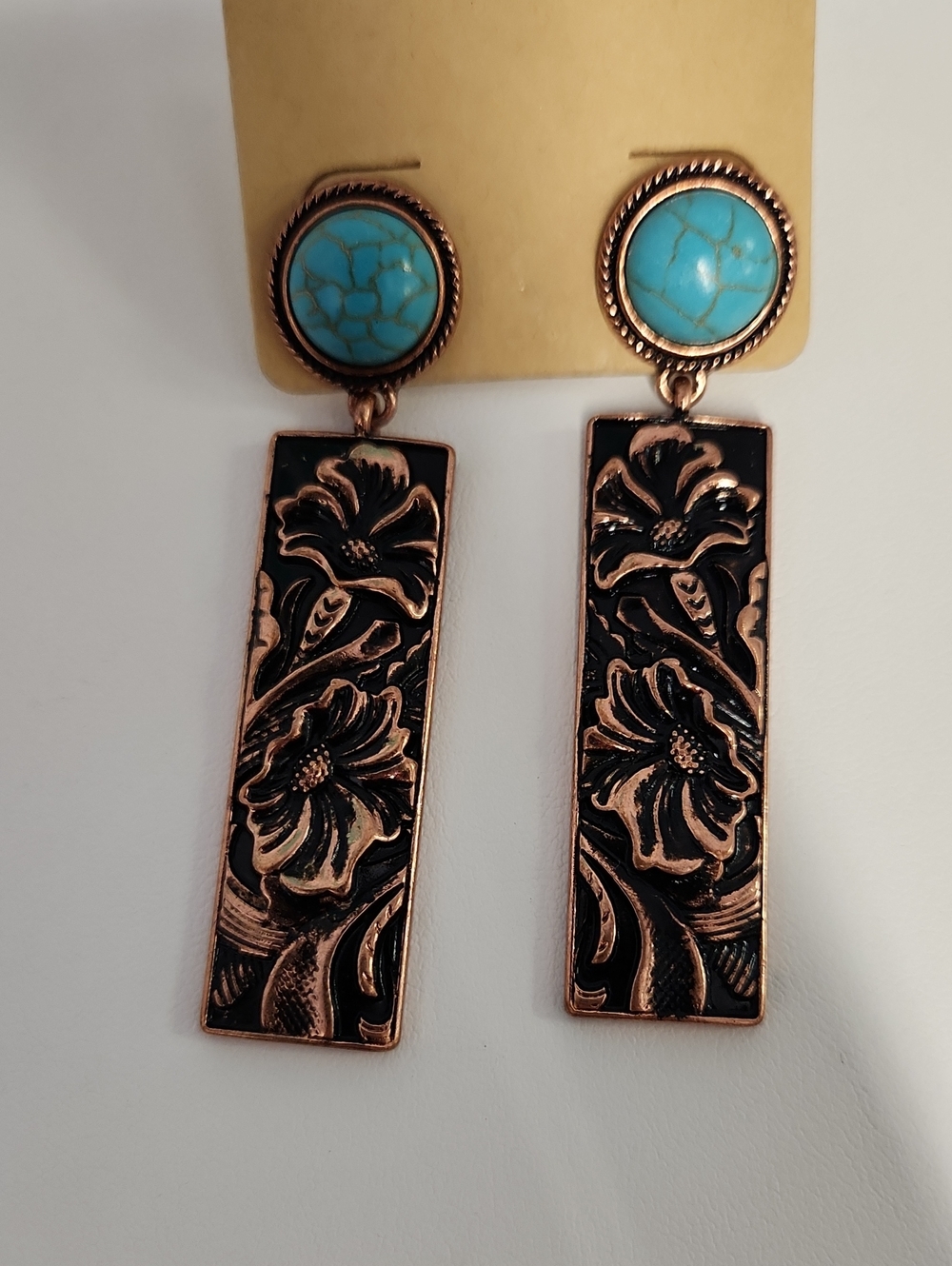 Turquoise & Copper Floral Drop Earrings - Women Jewelry